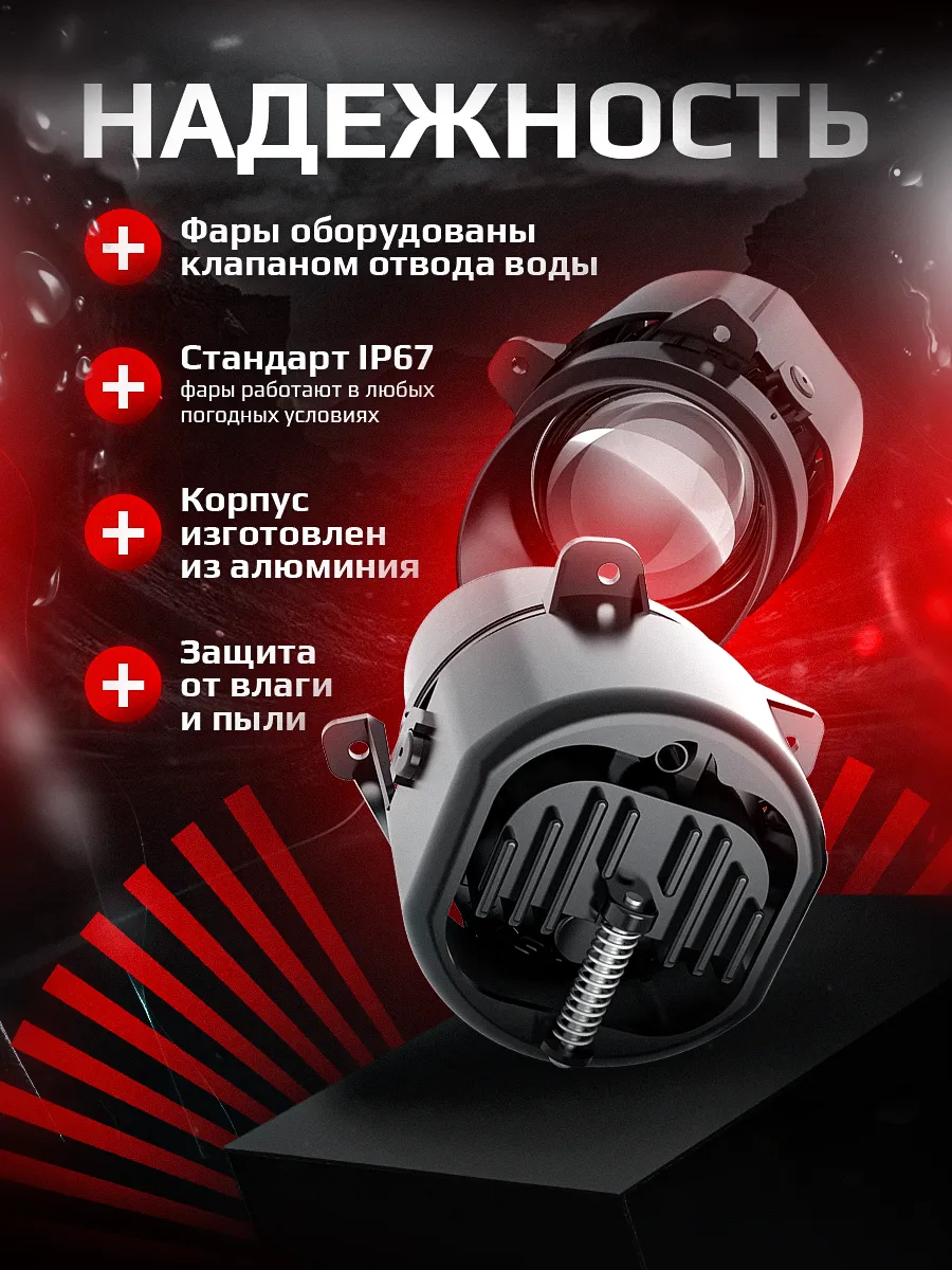 Светодиодные ПТФ 3″ ближнего свечения LADA GRANTA, KALINA, LARGUS, УАЗ PATRIOT 