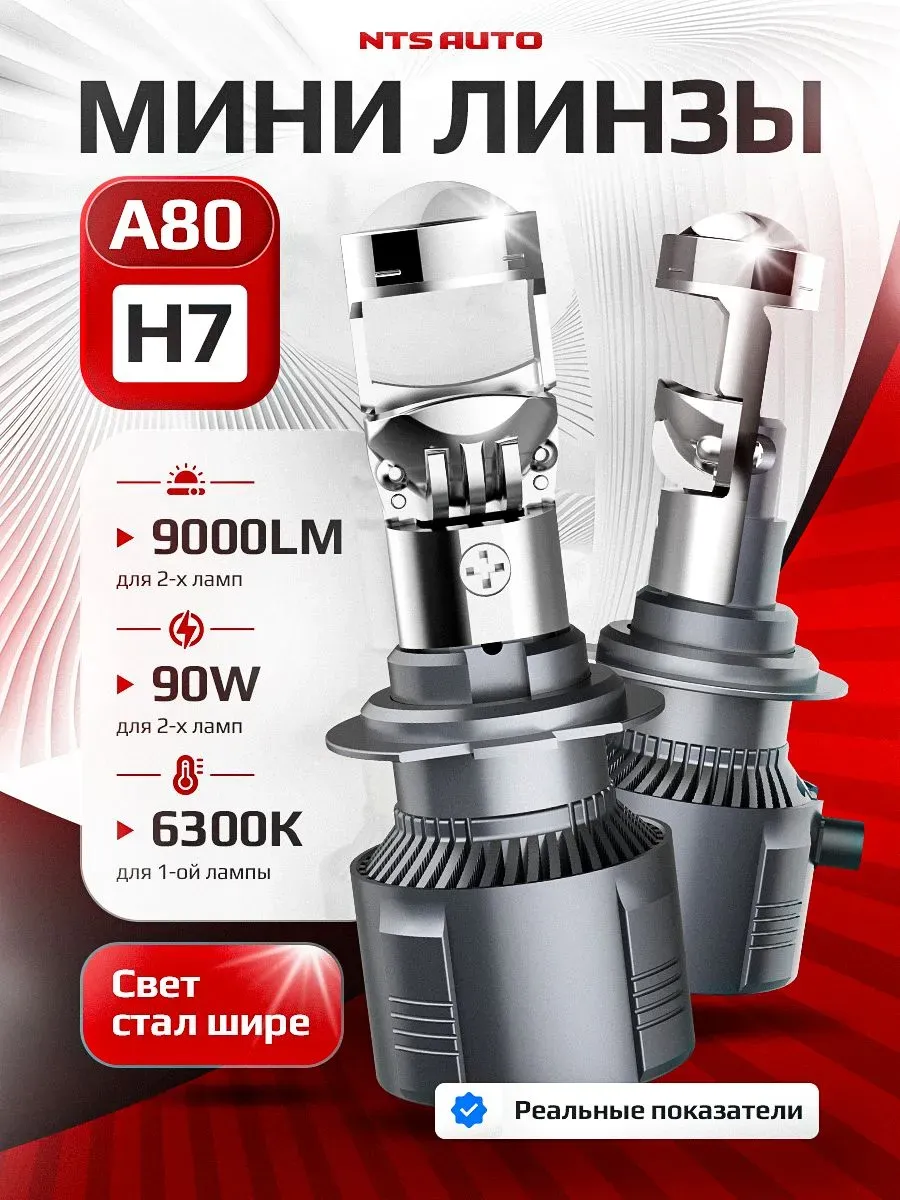 Светодиодная мини лампа-линза A80 H7 50W